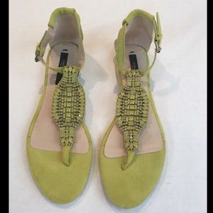 Zara Vintage Green Embellished Leather Sandals